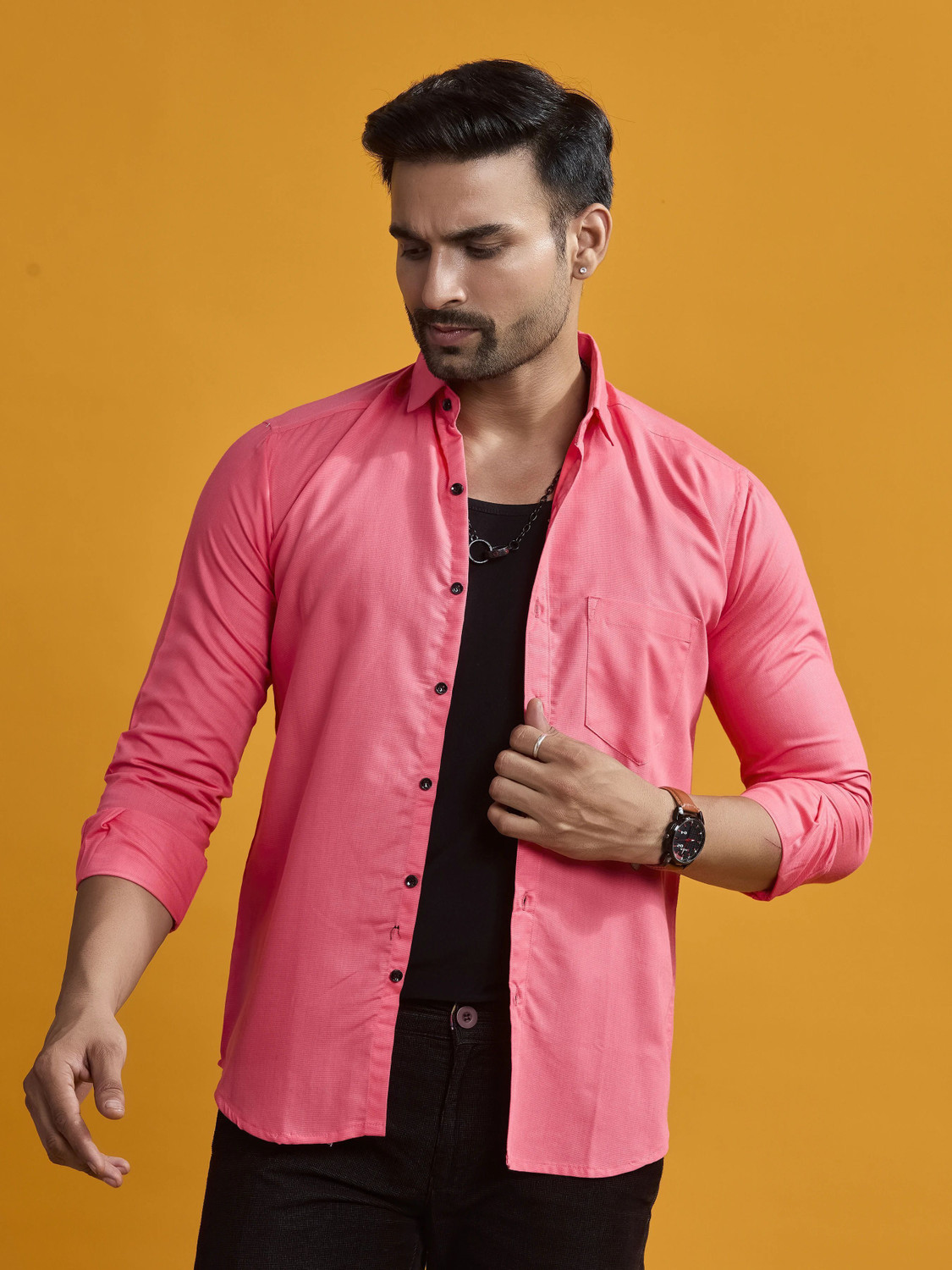 Image of STONEBERG Men Solid Formal Pink Shirt