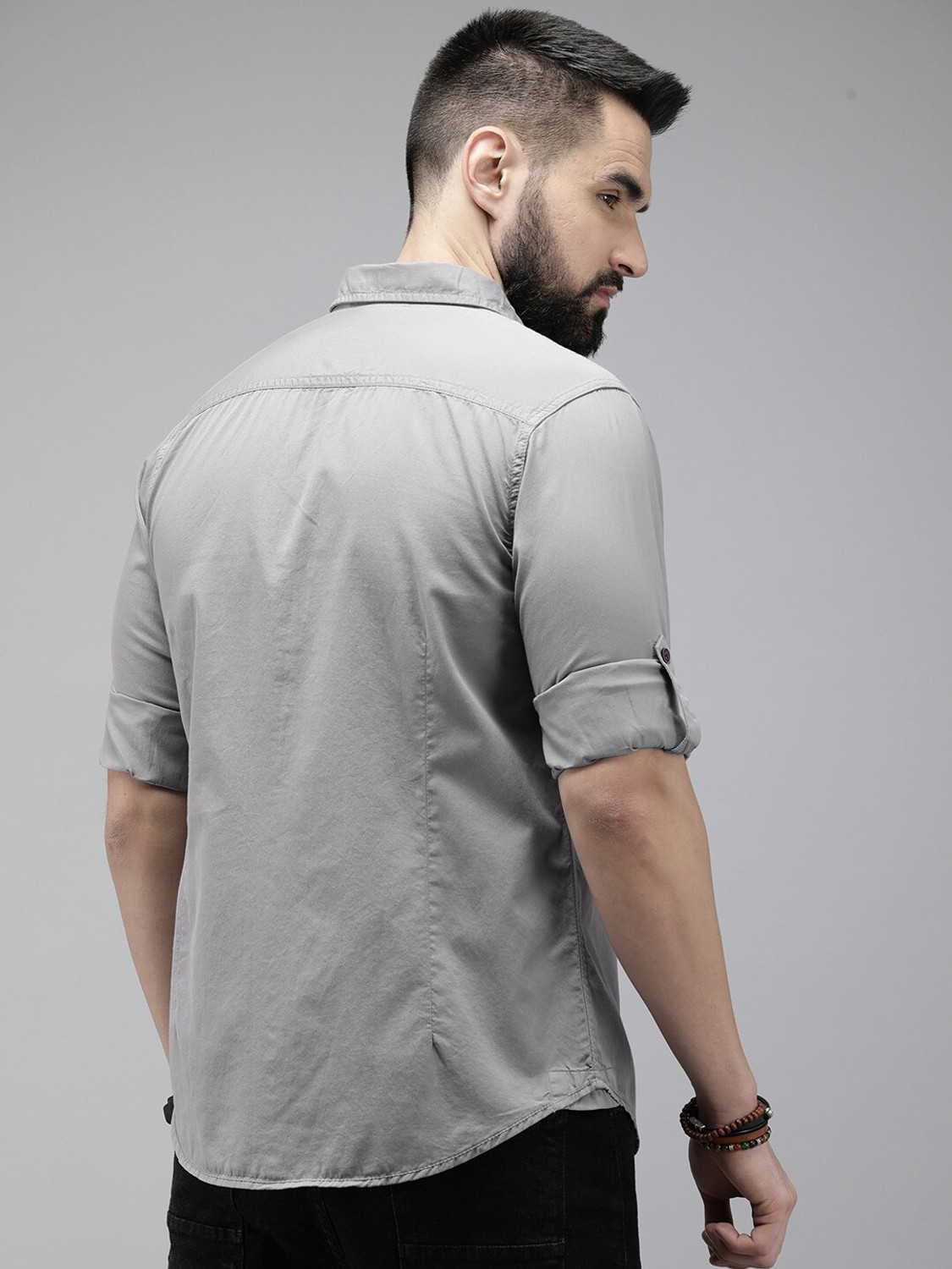 Image of Roadster Men Solid Casual Grey Shirt