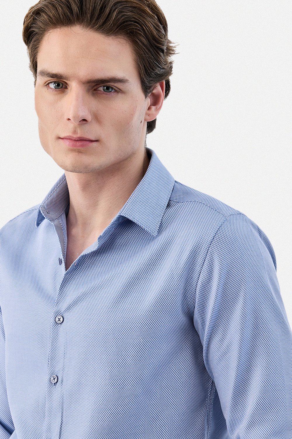 Image of Snitch Men Checkered Formal Light Blue Shirt