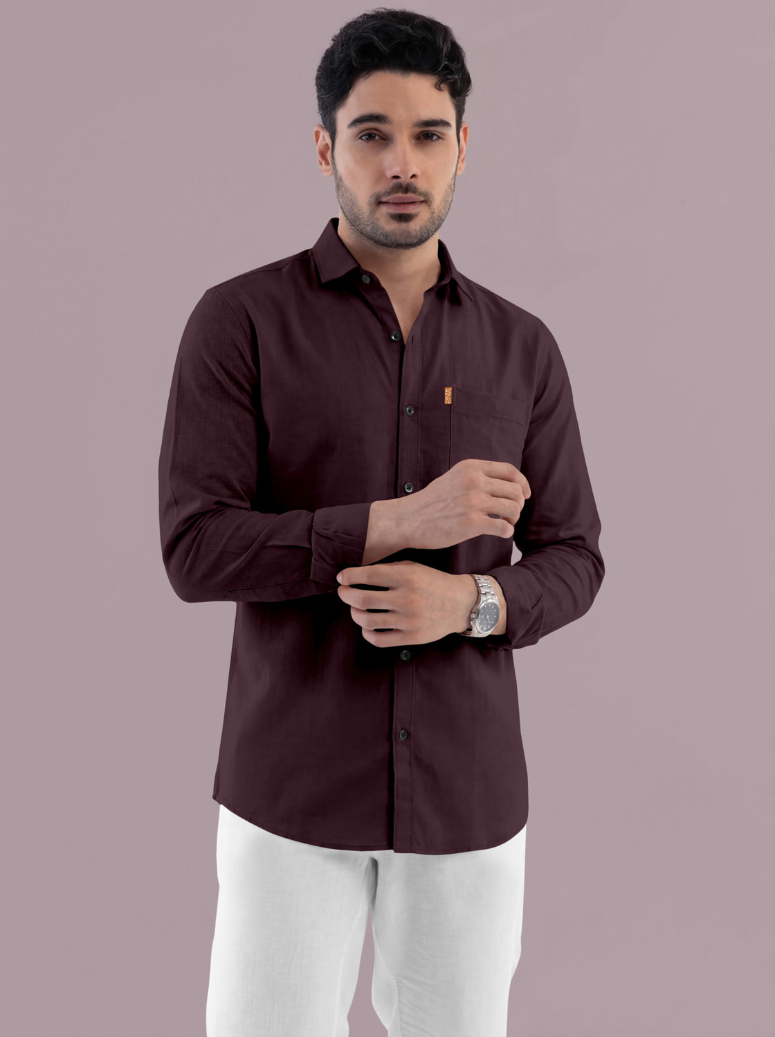 Image of SZN Men Solid Casual Maroon Shirt