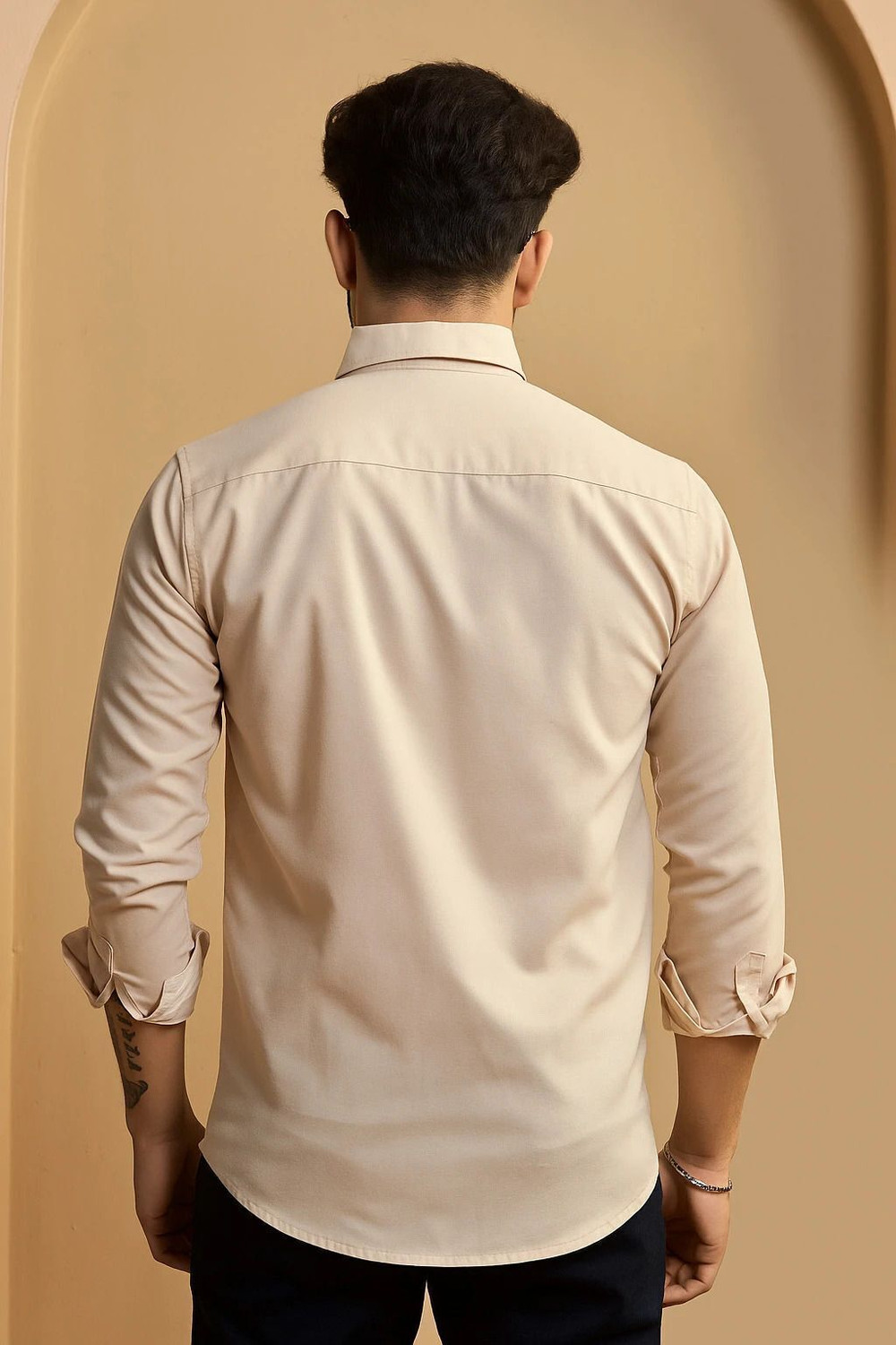 Image of STONEBERG Men Solid Formal Cream Shirt