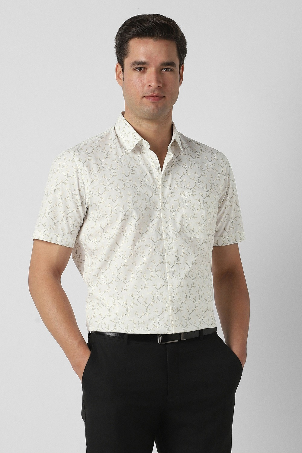 Image of PETER ENGLAND Men Printed Formal White Shirt