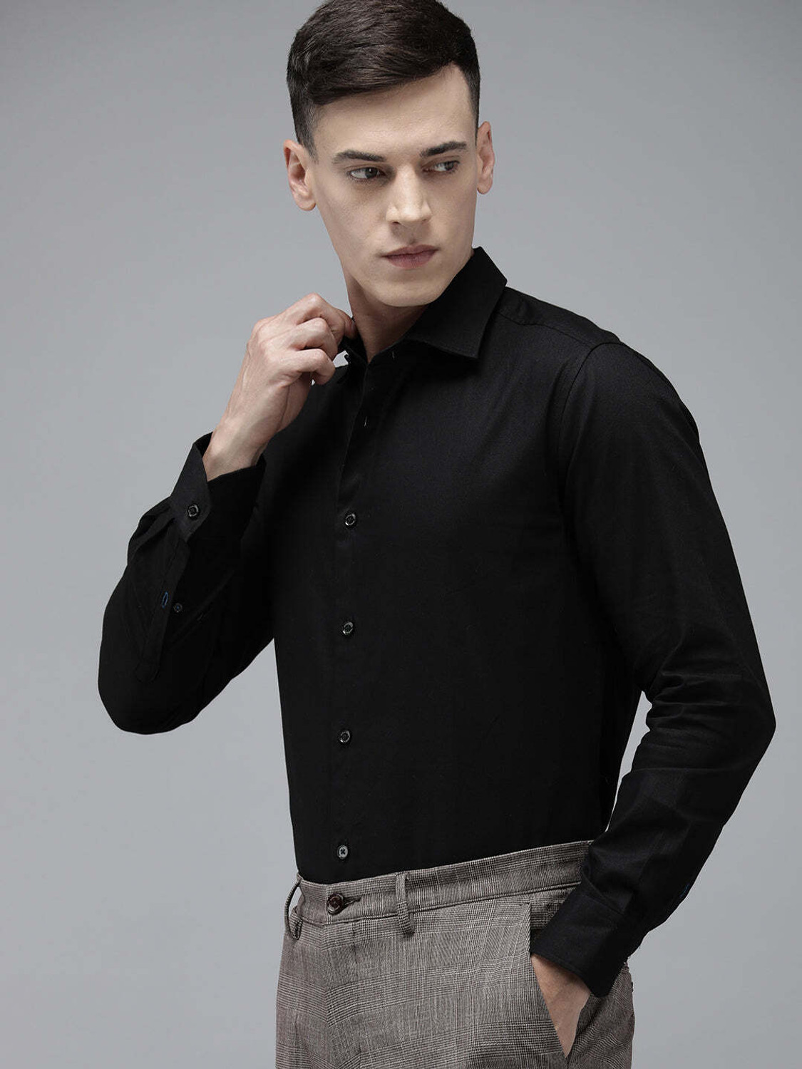 Image of THE BEAR HOUSE Men Solid Formal Black Shirt