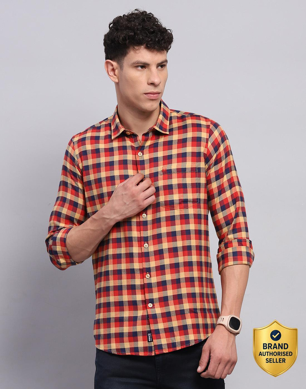 Image of MONTE CARLO Men Checkered Casual Red Shirt