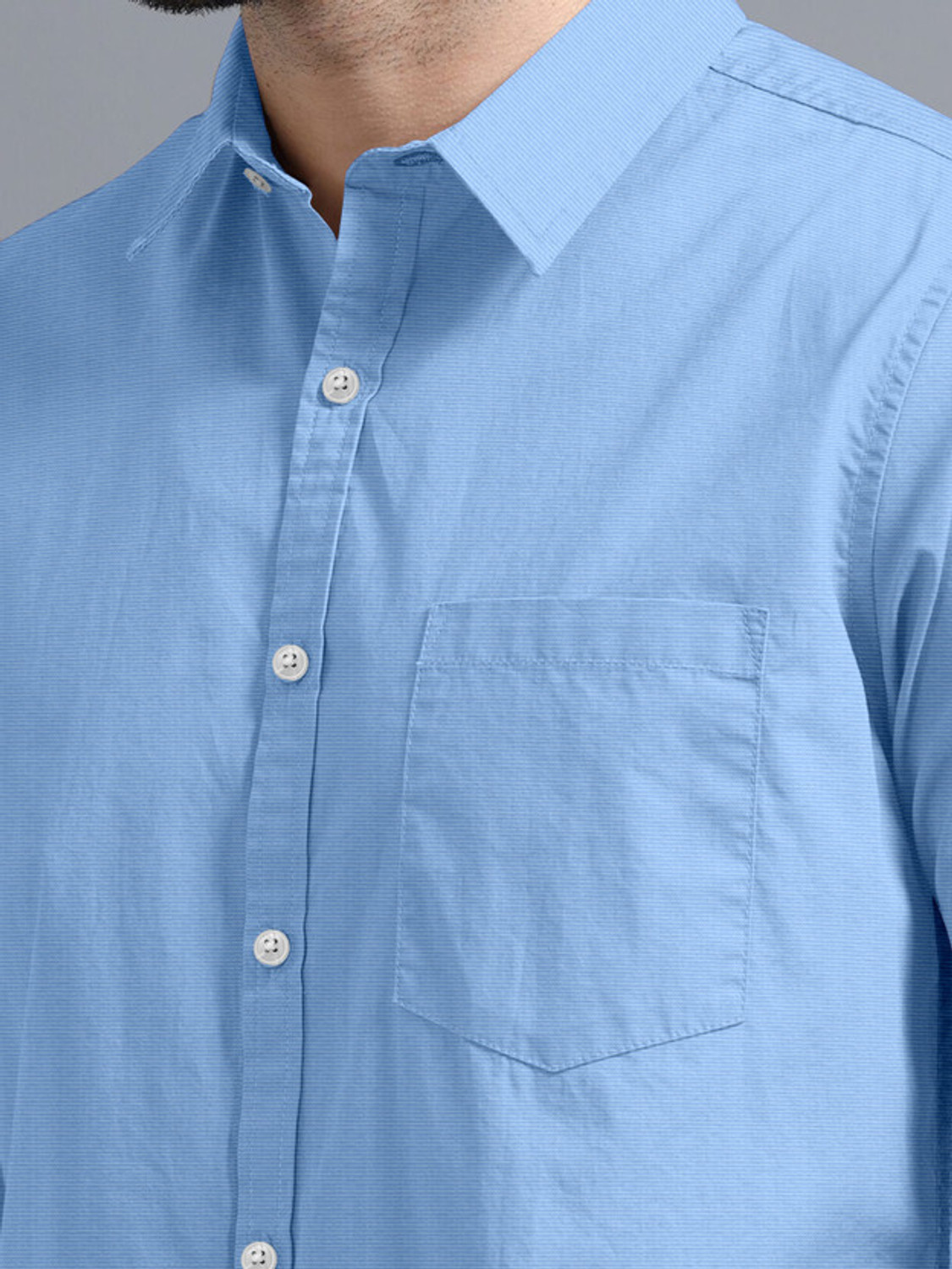 Image of Brown Deer Men Solid Casual Light Blue Shirt