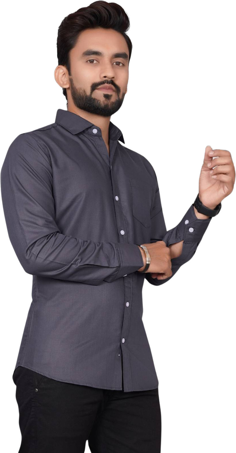 Image of VC Fashion Men Solid Formal Grey Shirt