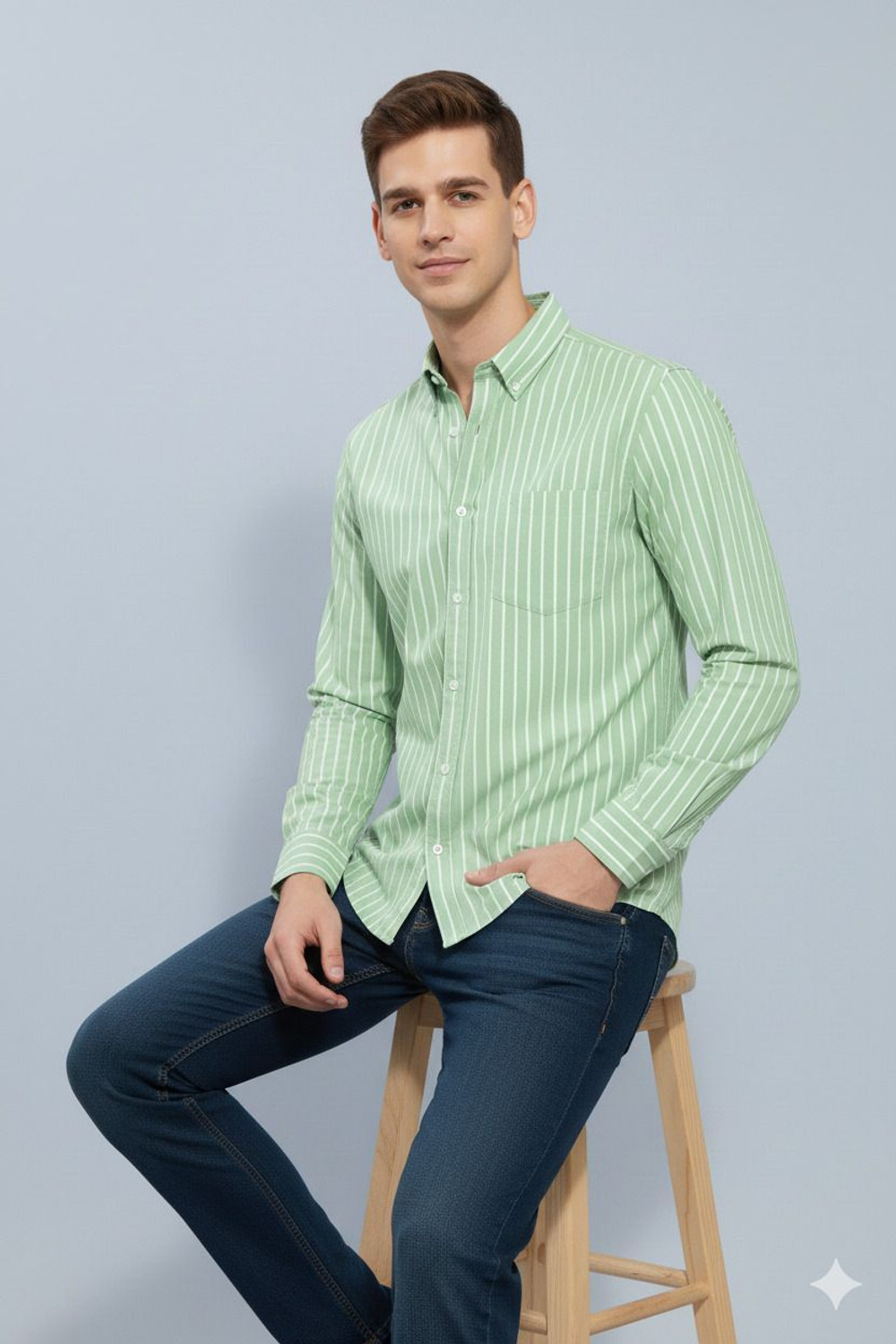 Image of HKV FASHION Men Striped Casual Green Shirt