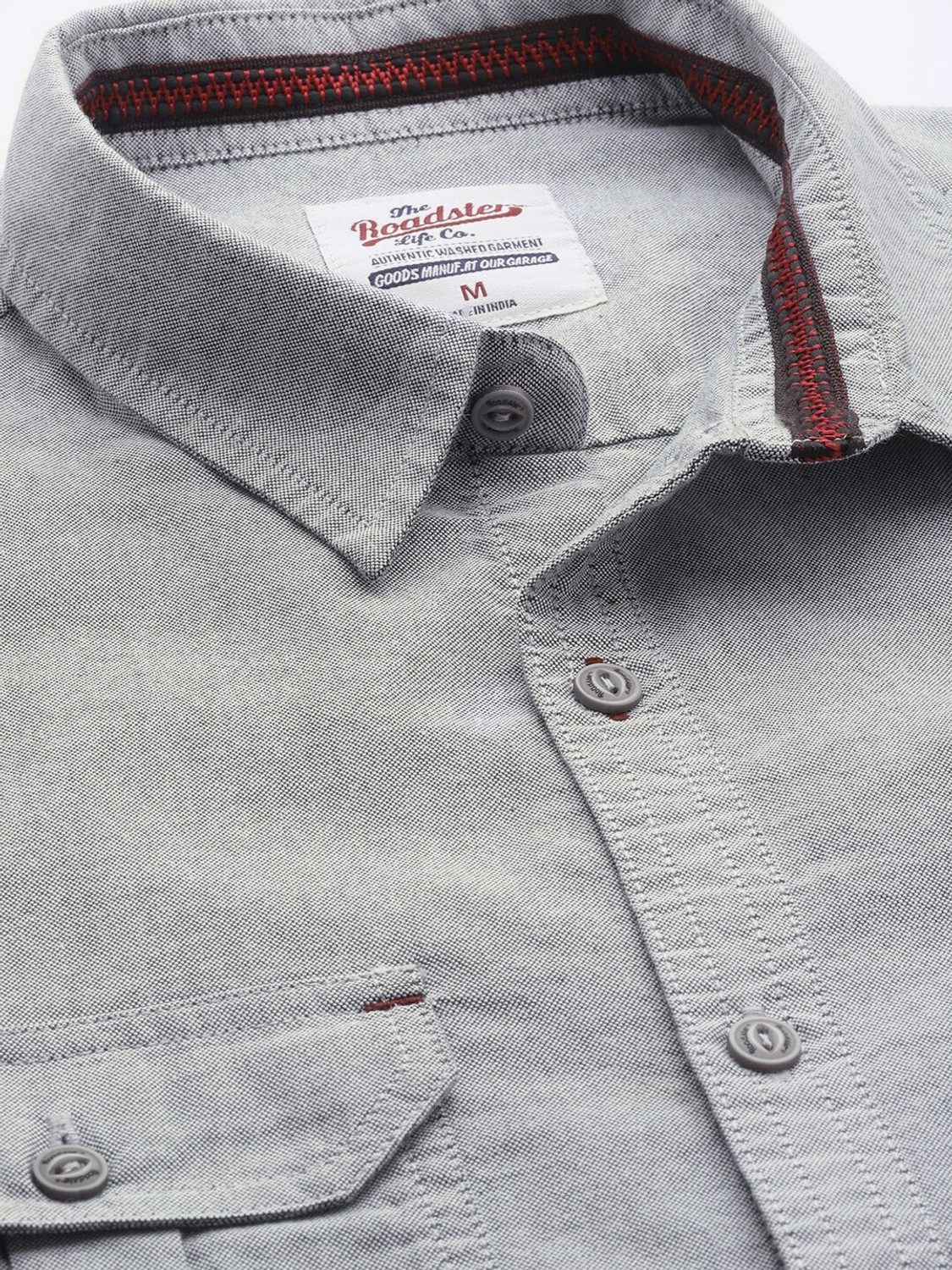 Image of Roadster Men Solid Casual Grey Shirt