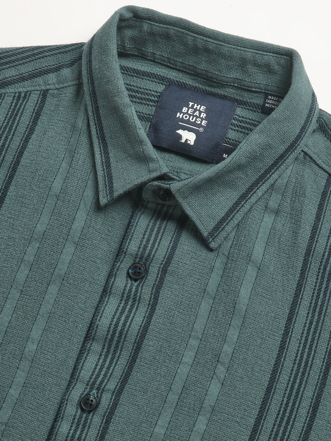 Image of THE BEAR HOUSE Men Slim Fit Striped Spread Collar Casual Shirt