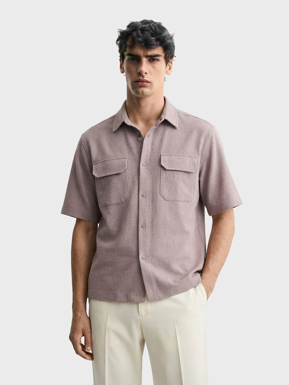 Image of The Indian Garage Co. Men Self Design Casual Grey Shirt