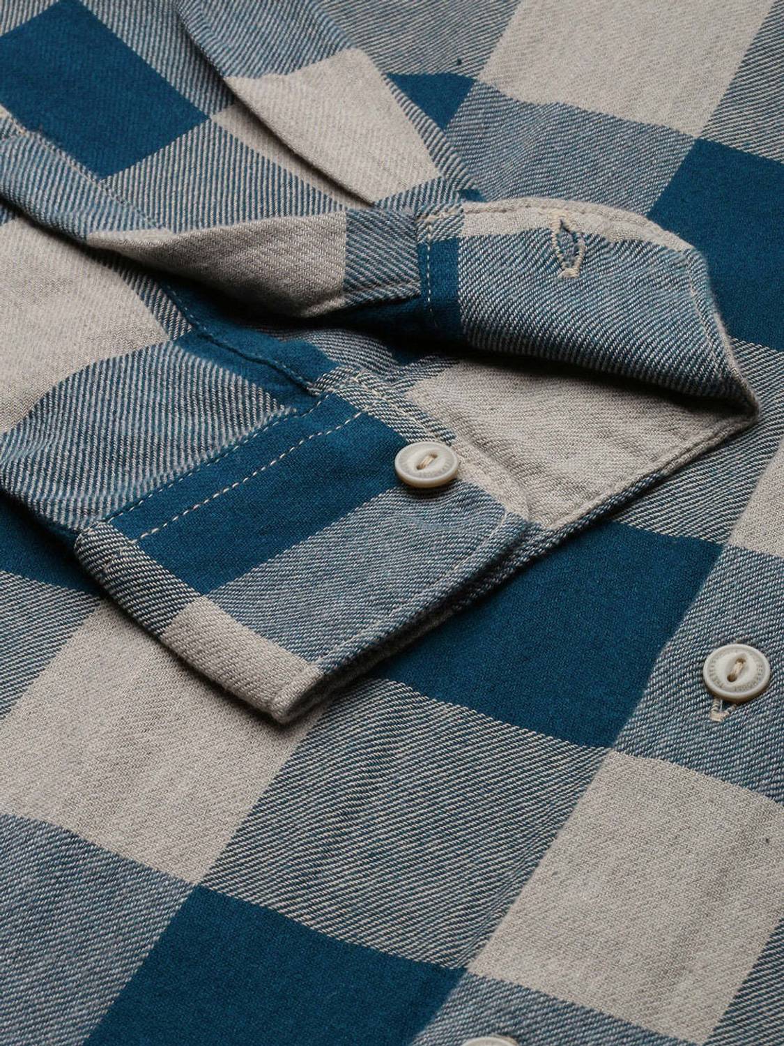 THE BEAR HOUSE Men Checkered Dark Blue, Beige Shirt - Image 4