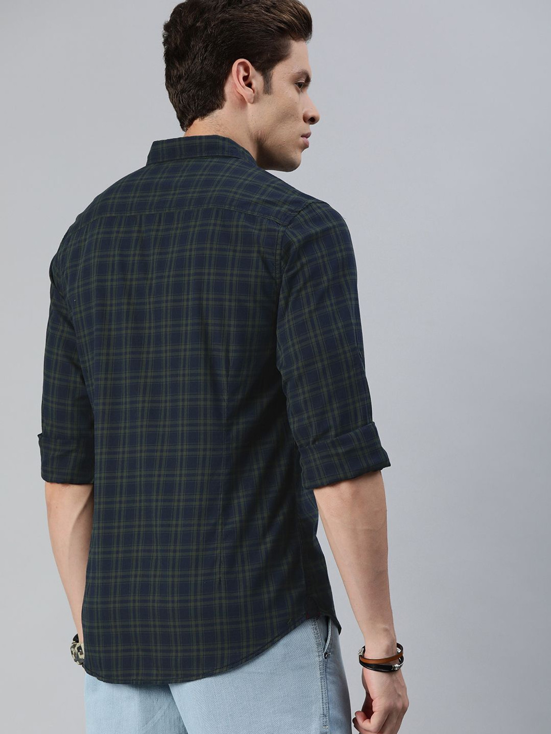 Image of Roadster Men Checkered Casual Dark Blue Shirt