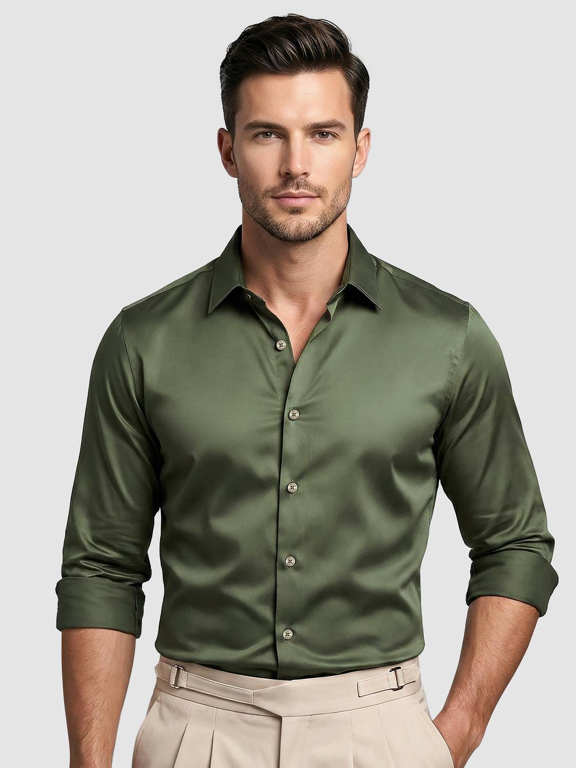 BEYOUNG Men Green Formal Shirt - Image 1