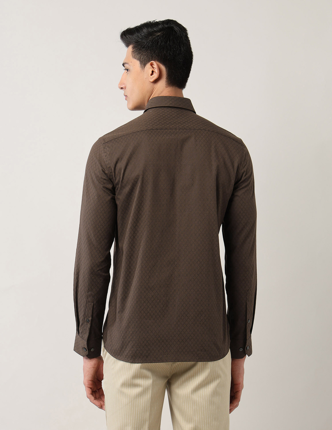Image of ARROW Men Checkered Formal Brown Shirt