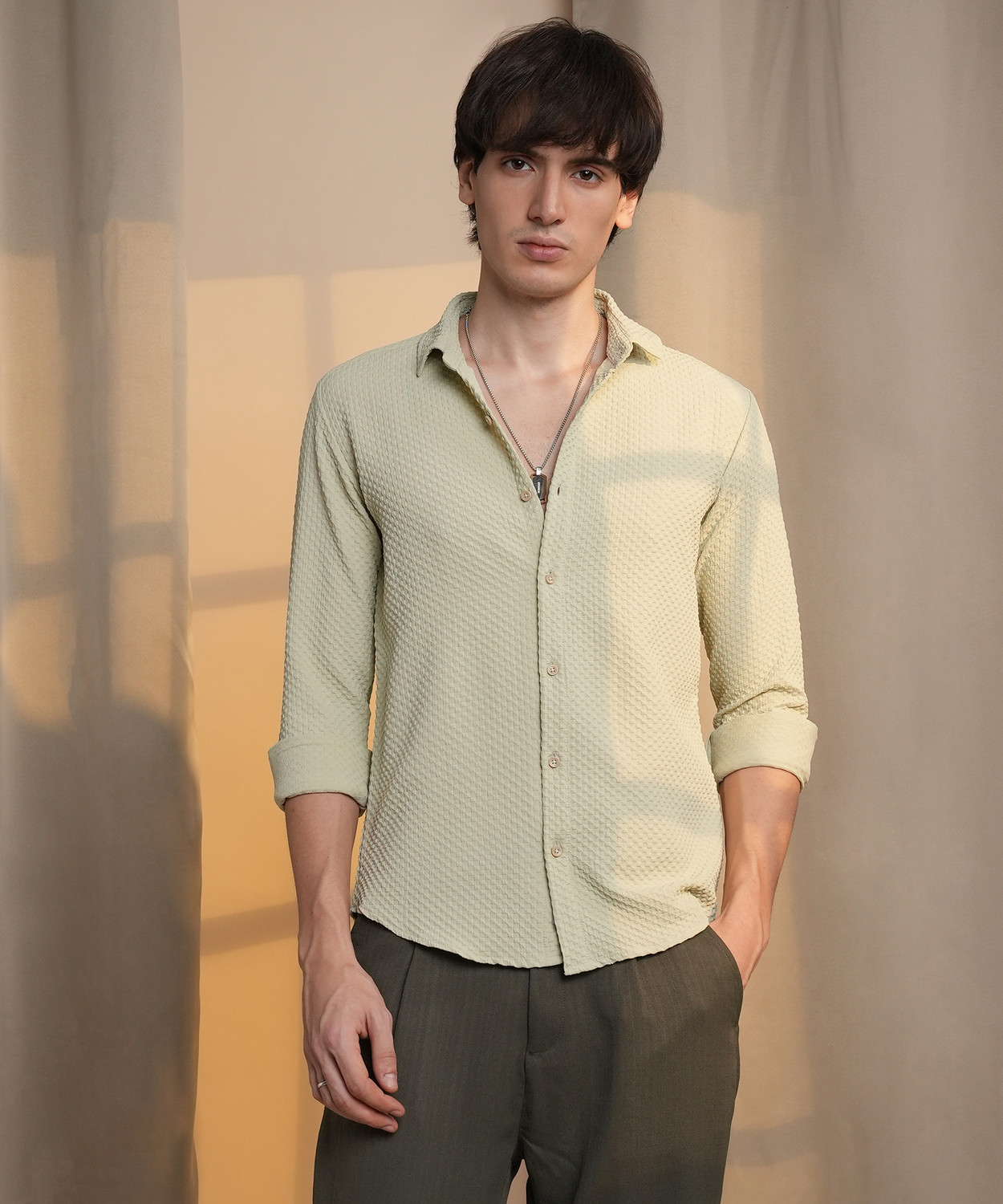 Image of CAHOOT Men Striped Casual Cream Shirt