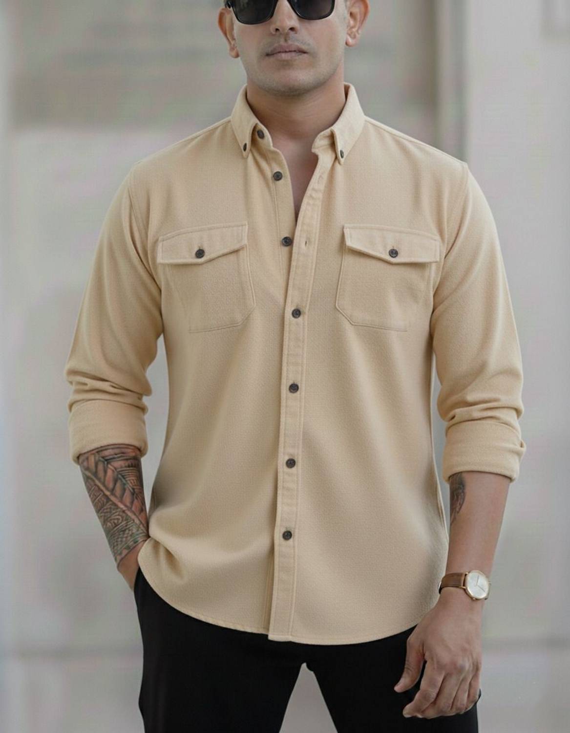 VebNi Men Beige Casual Shirt - Image 2