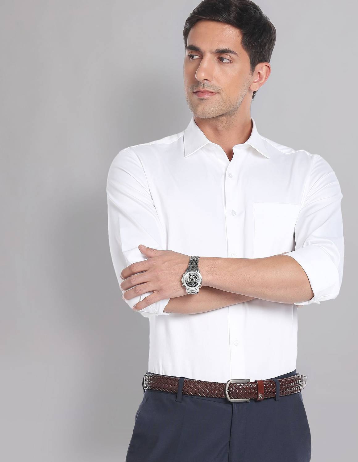 AD by Arvind Men Self Design Formal White Shirt