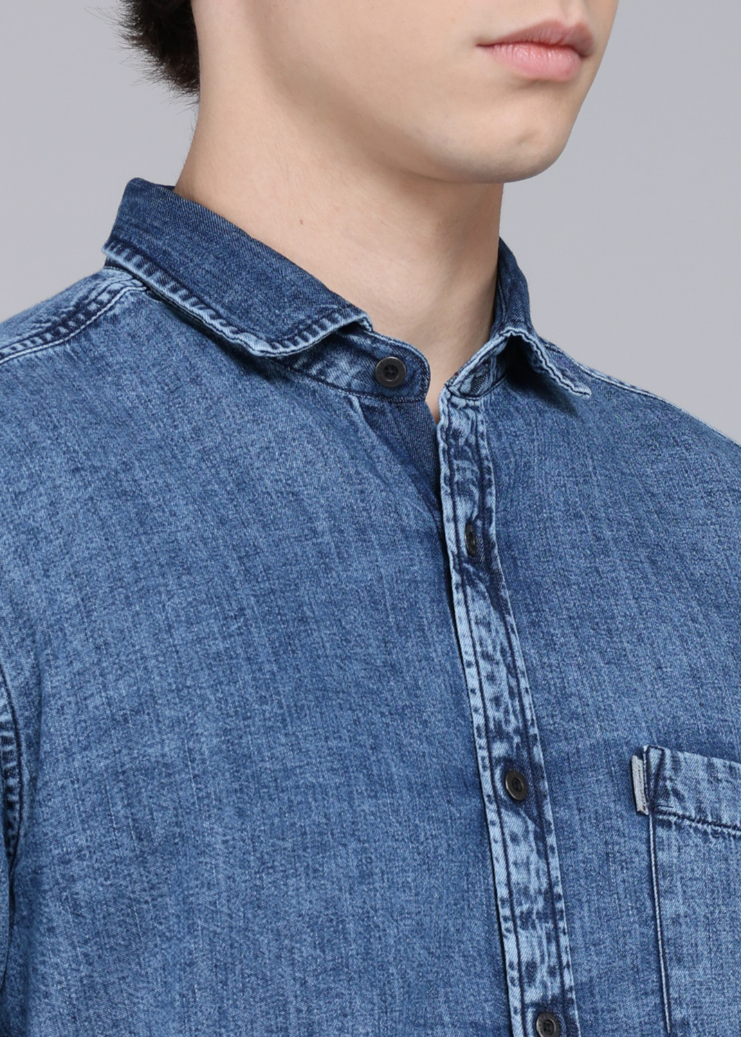 Image of Louis Philippe Jeans Men Slim Fit Washed Casual Shirt