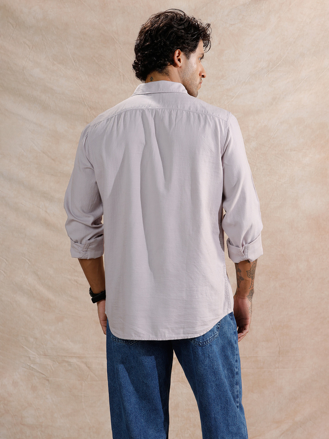 Image of WROGN Men Comfort Fit Solid Spread Collar Casual Shirt