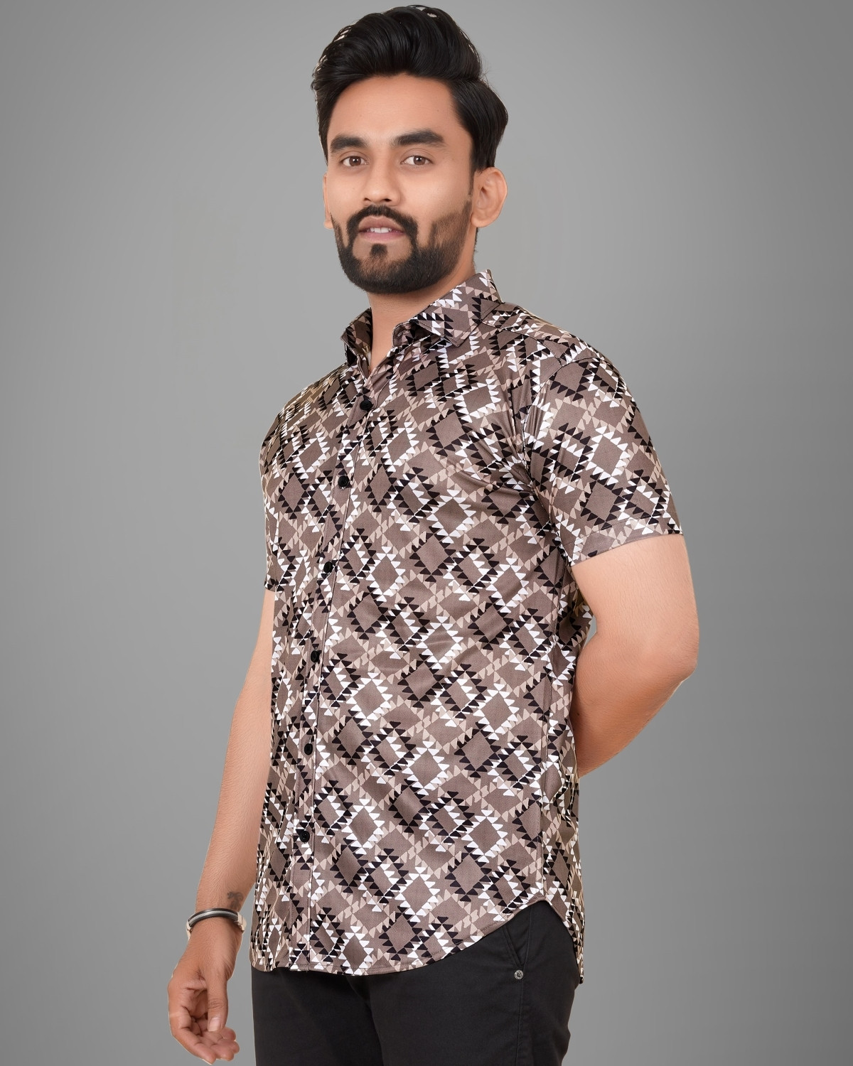 Image of Voroxy Men Printed Casual Brown Shirt
