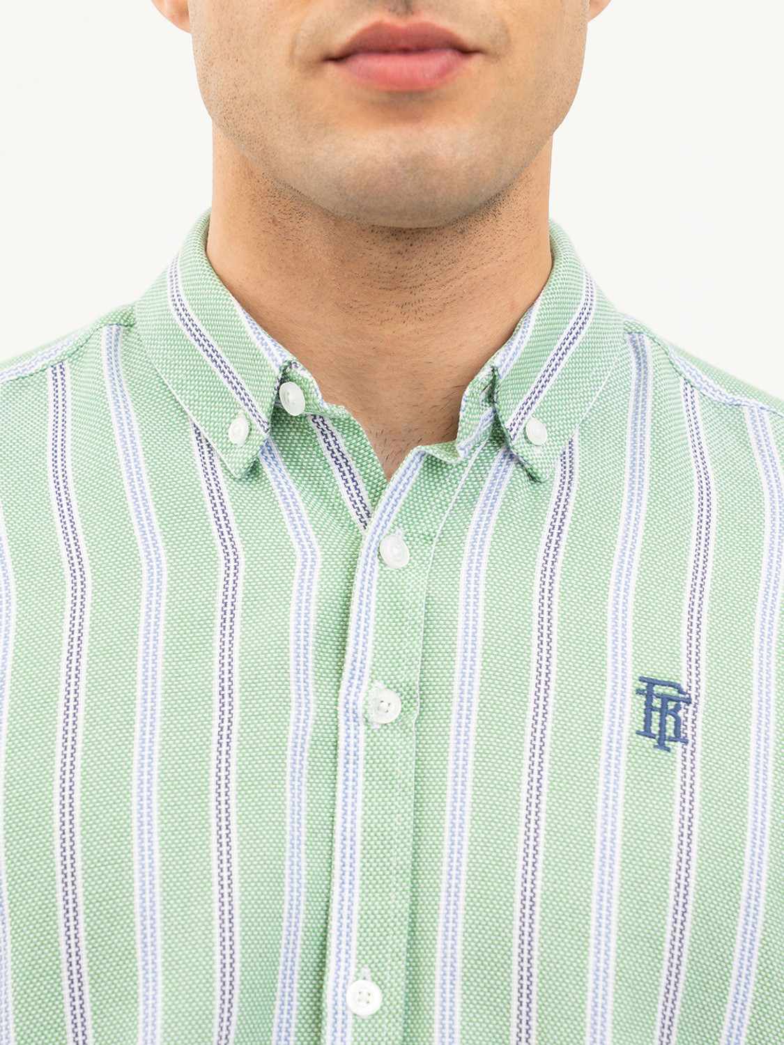 Image of RED TAPE Men Striped Casual Green Shirt