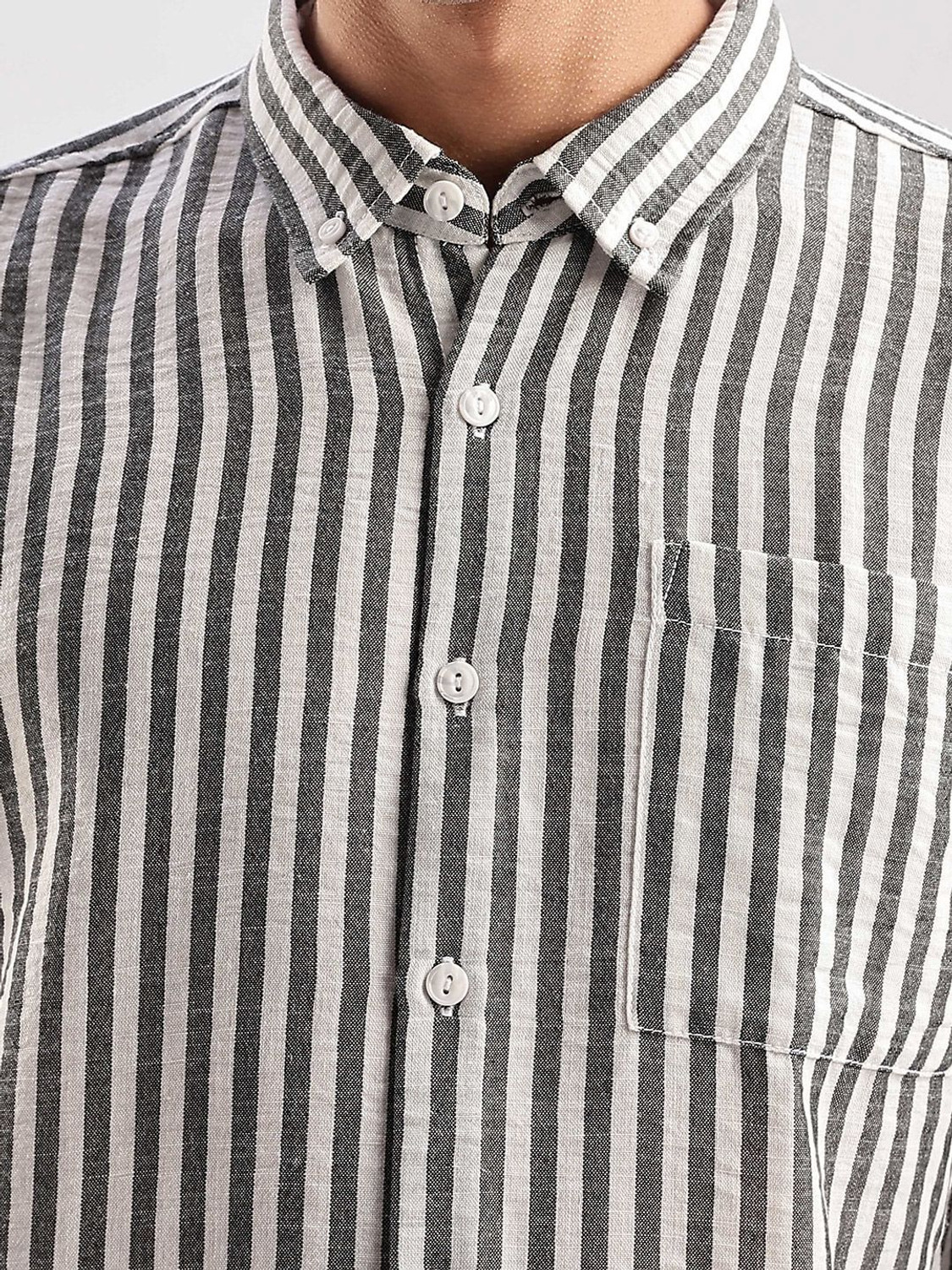 Image of HERE&NOW Men Striped Casual Grey Shirt