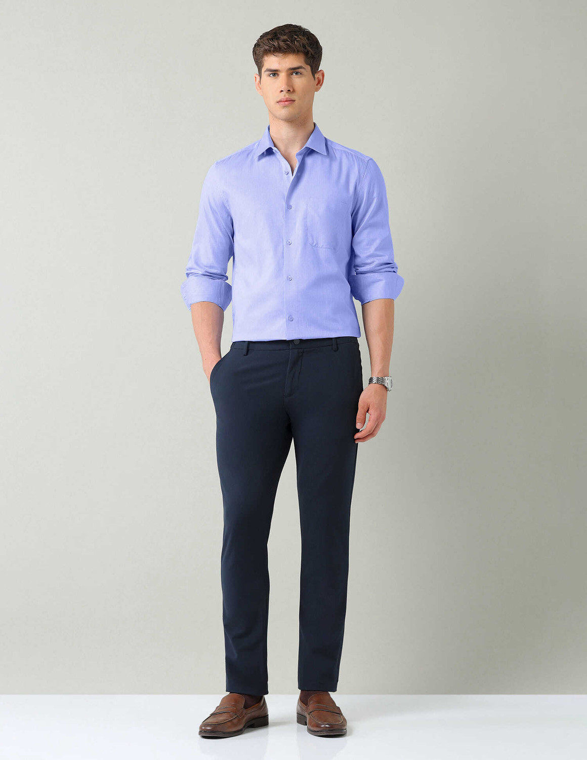 Image of AD by Arvind Men Regular Fit Self Design Casual Shirt