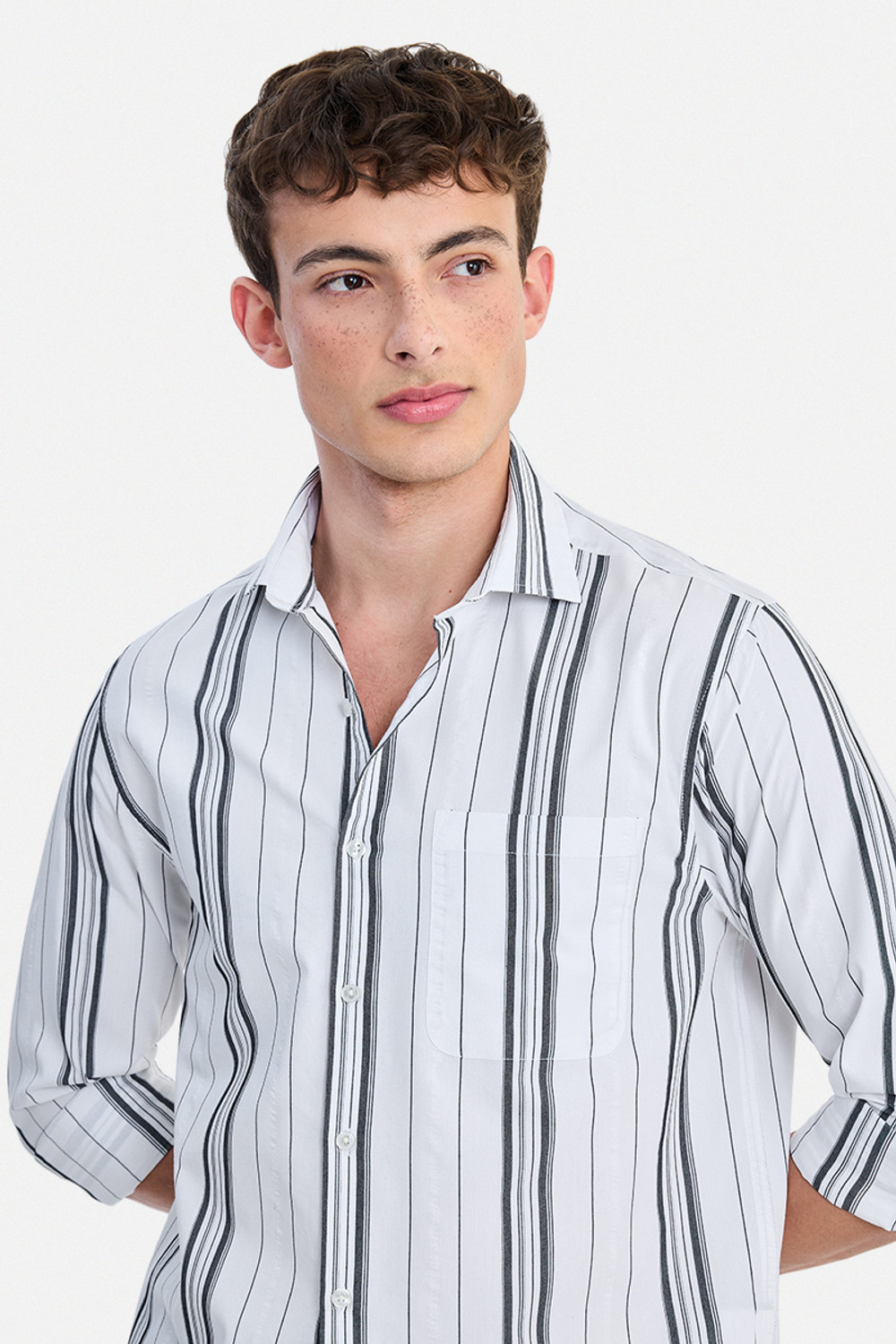 Image of Snitch Men Striped Casual White Shirt
