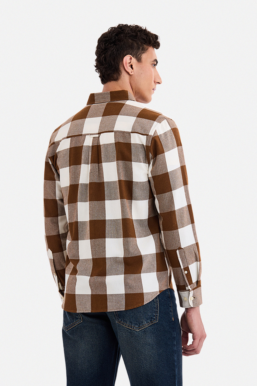 Image of Snitch Men Checkered Casual Brown Shirt