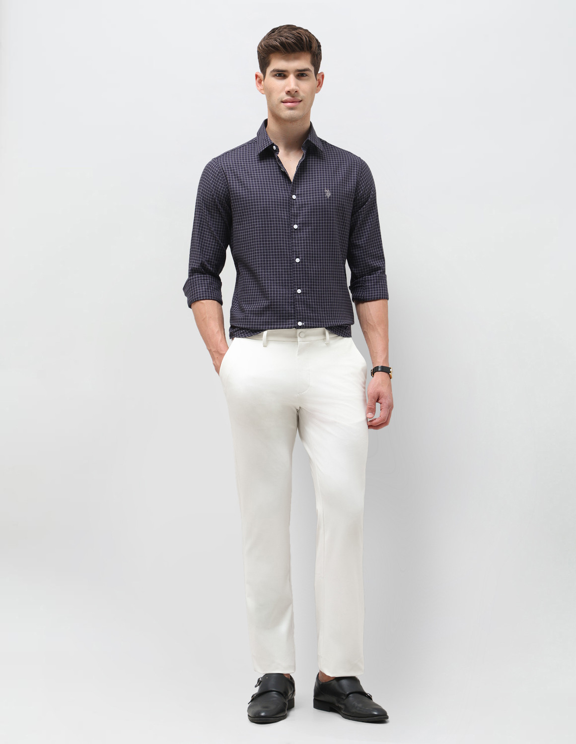 Image of U.S. POLO ASSN. Men Checkered Casual Purple Shirt