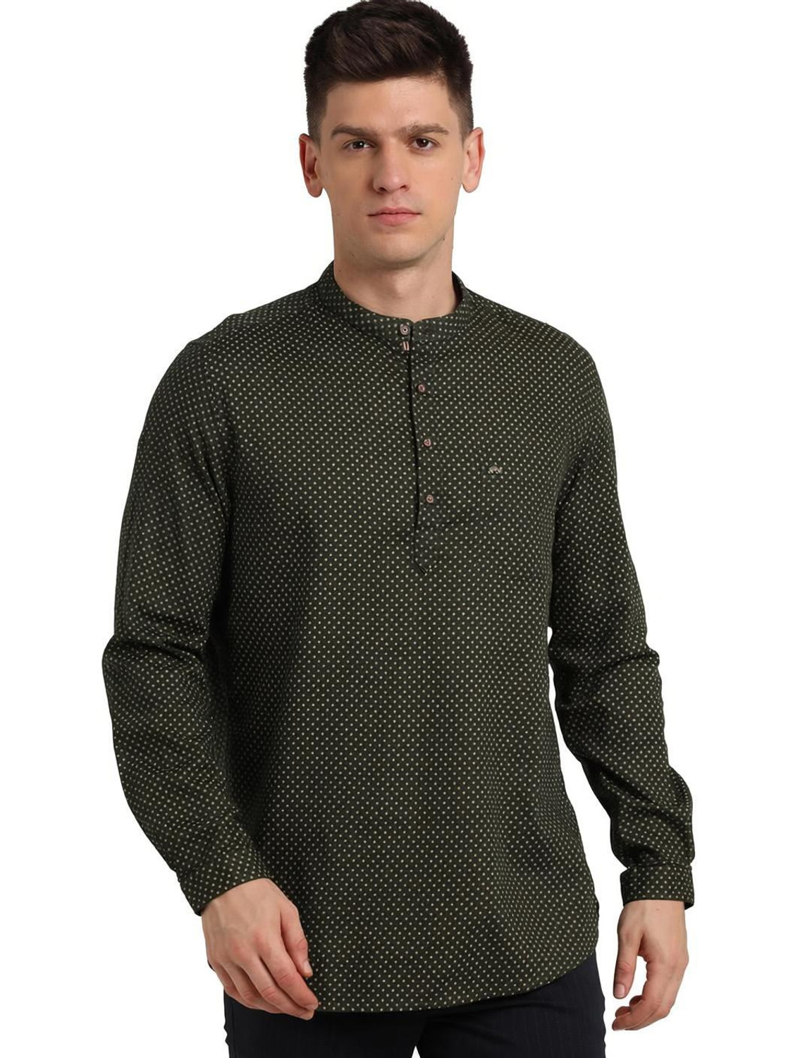 TURTLE Men Printed Casual Dark Green Shirt