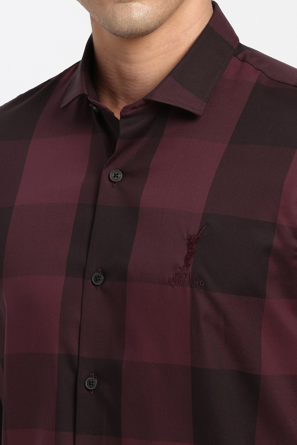 Image of PETER ENGLAND Men Checkered Casual Maroon Shirt