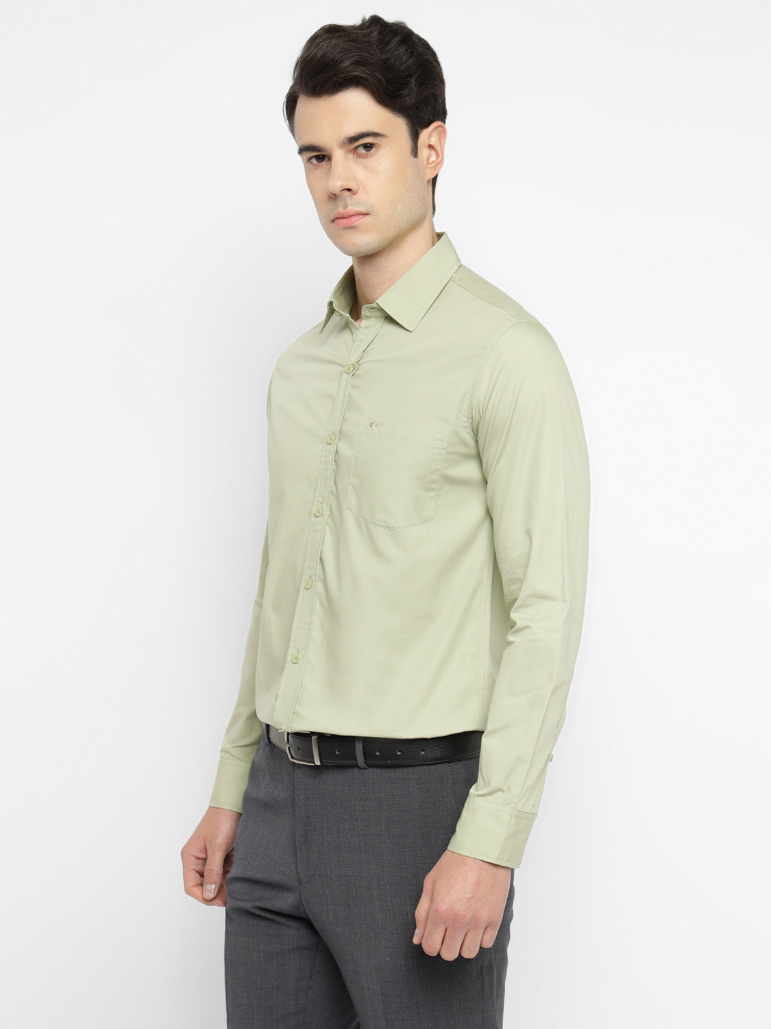 Image of Allen Cooper Men Solid Casual Green Shirt