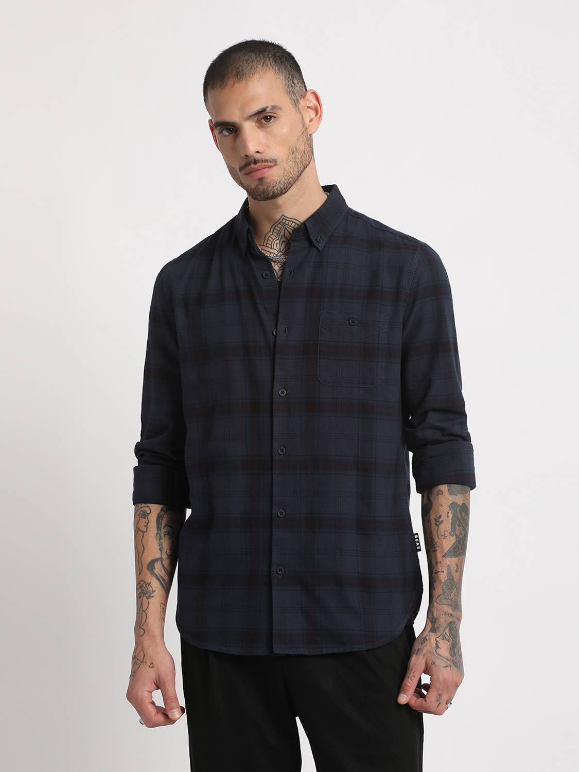 THE BEAR HOUSE Men Checkered Casual Blue, Black Shirt - Image 2