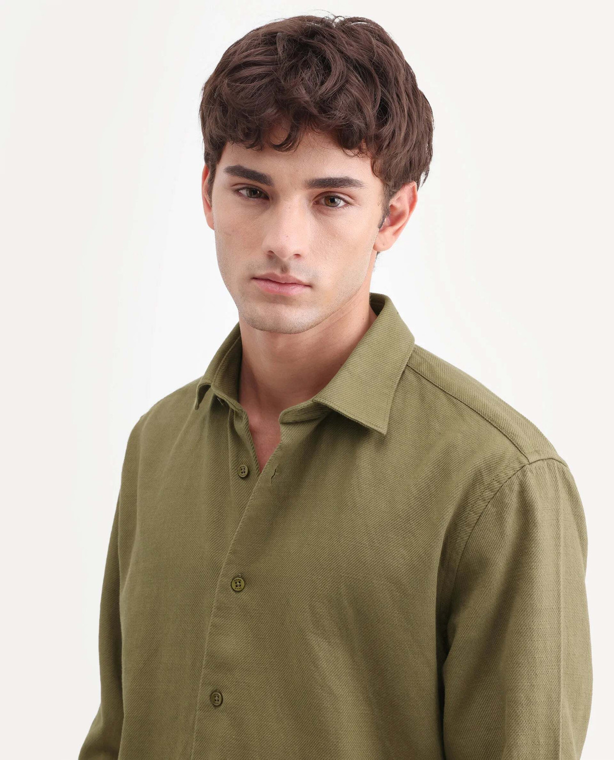 Image of RARE RABBIT Men Regular Fit Solid Spread Collar Casual Shirt