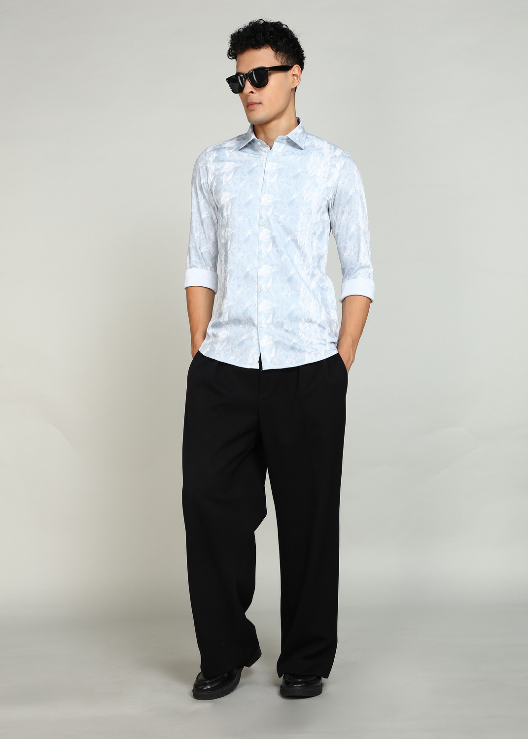 Image of INTEGRITI Men Printed Formal Blue Shirt