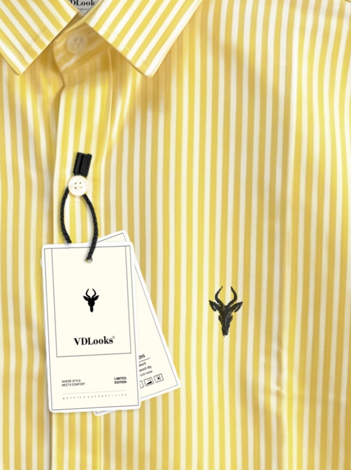 Image of vdlooks Men Striped Casual Yellow Shirt