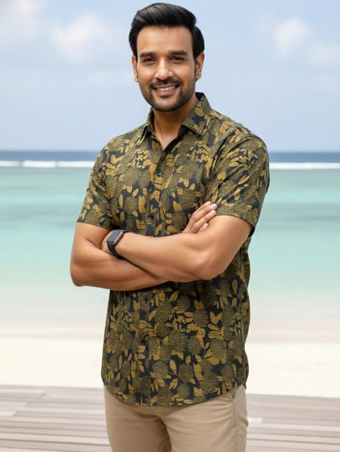 Auzanoor Collection Men Printed Casual Green Shirt