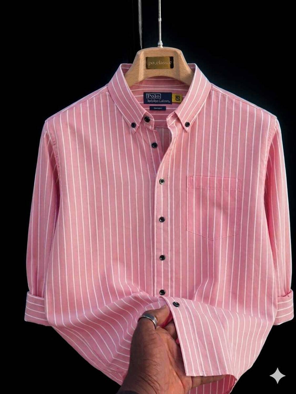 DISHANK Men Striped Pink Shirt