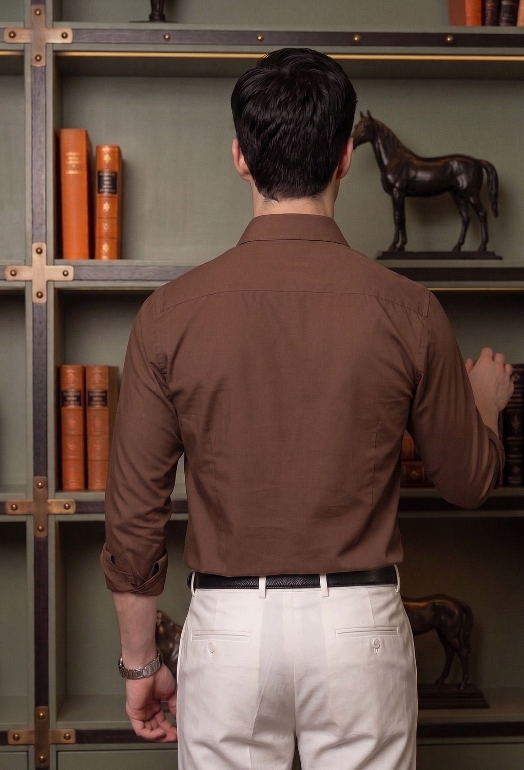 Image of FIBERMILL Men Solid Formal Brown Shirt