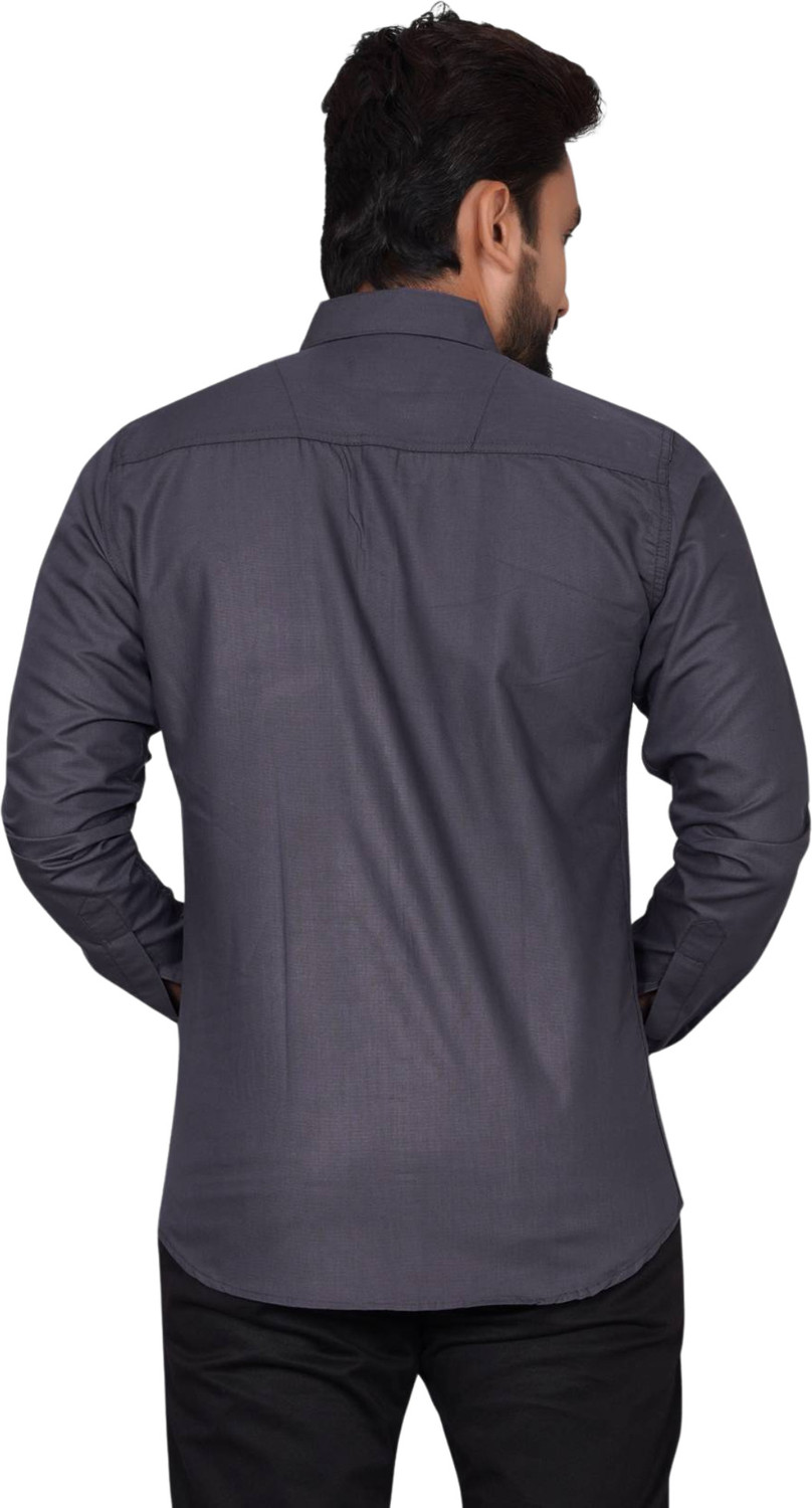 Image of VC Fashion Men Solid Formal Grey Shirt