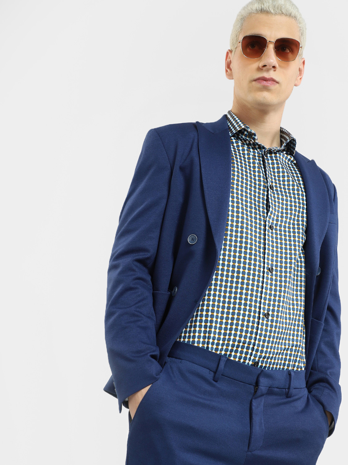 Image of JACK & JONES Men Checkered Casual Blue Shirt