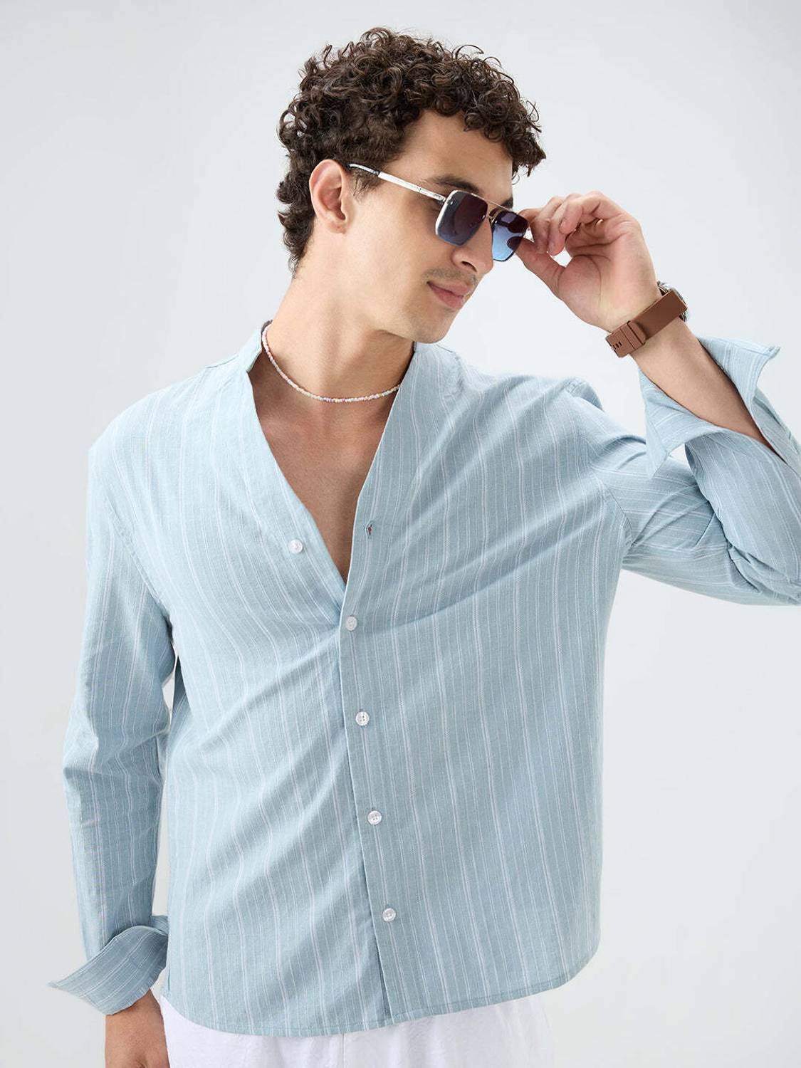VASTRADO Men Striped Blue Shirt - Image 4