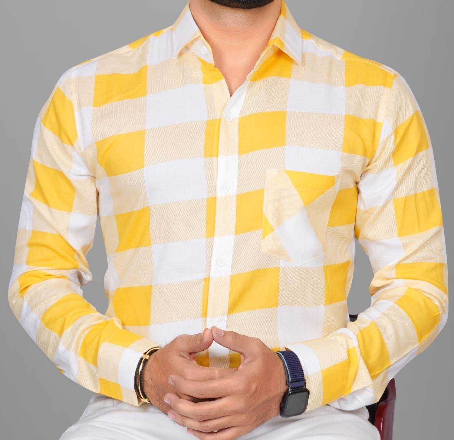Voroxy Men Regular Fit Checkered Spread Collar Formal Shirt