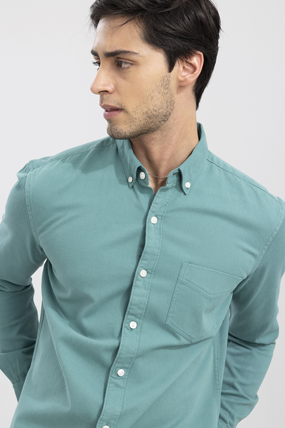 Image of Snitch Men Solid Casual Green Shirt