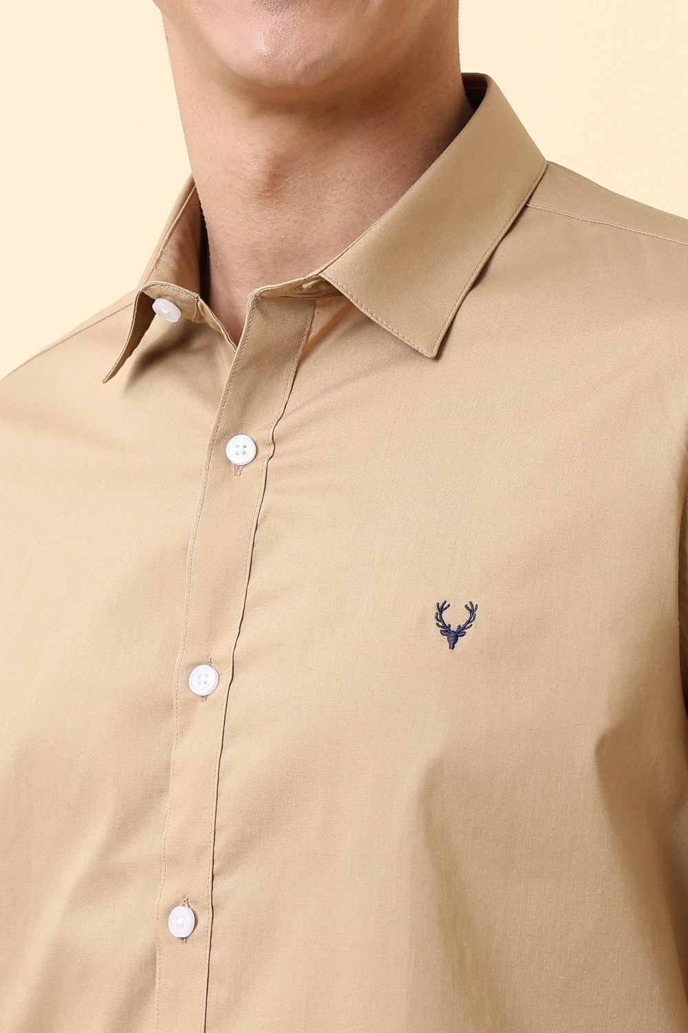Image of Allen Solly Men Solid Casual Beige Shirt