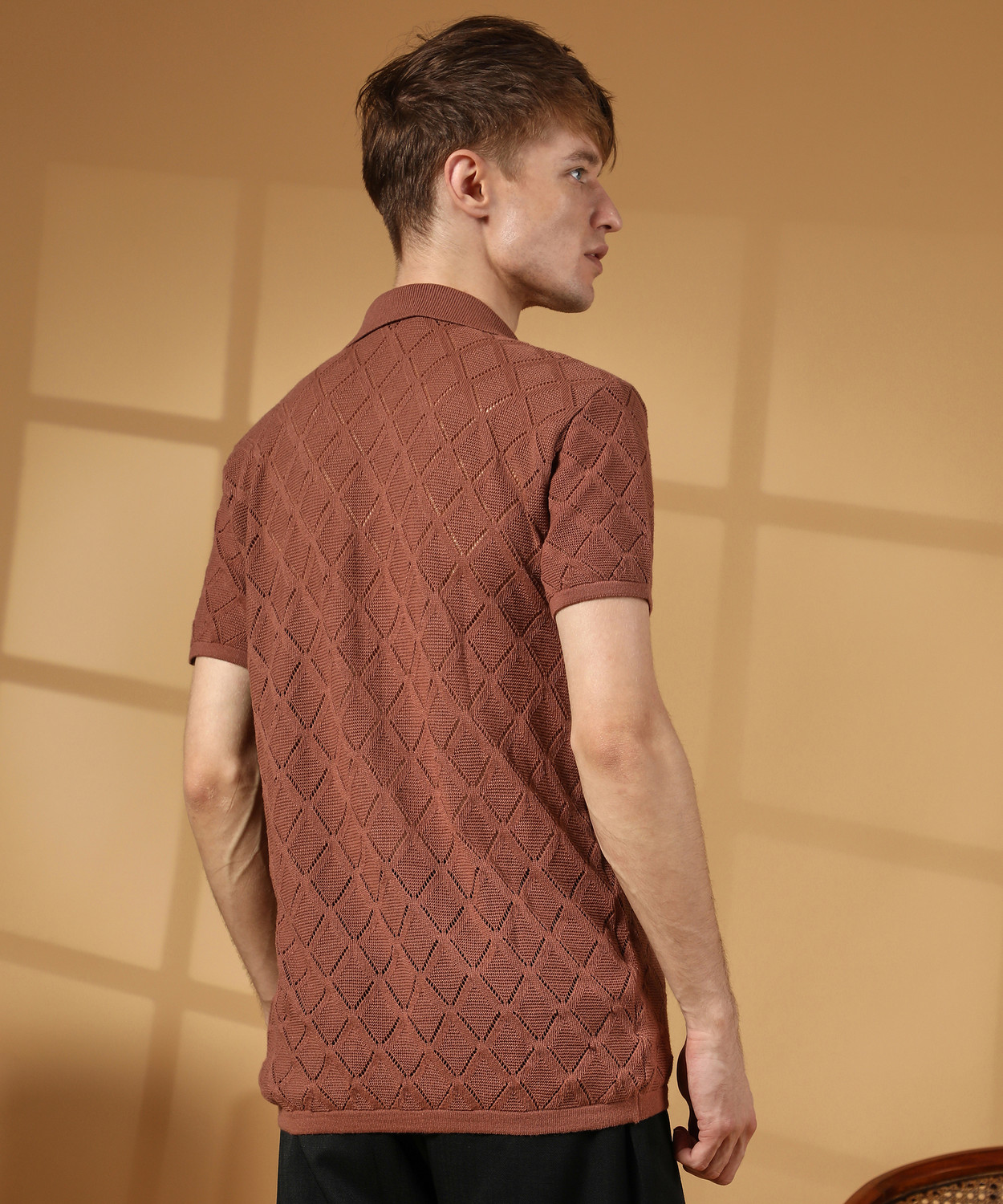 Image of CAMPUS SUTRA Men Self Design Casual Brown Shirt