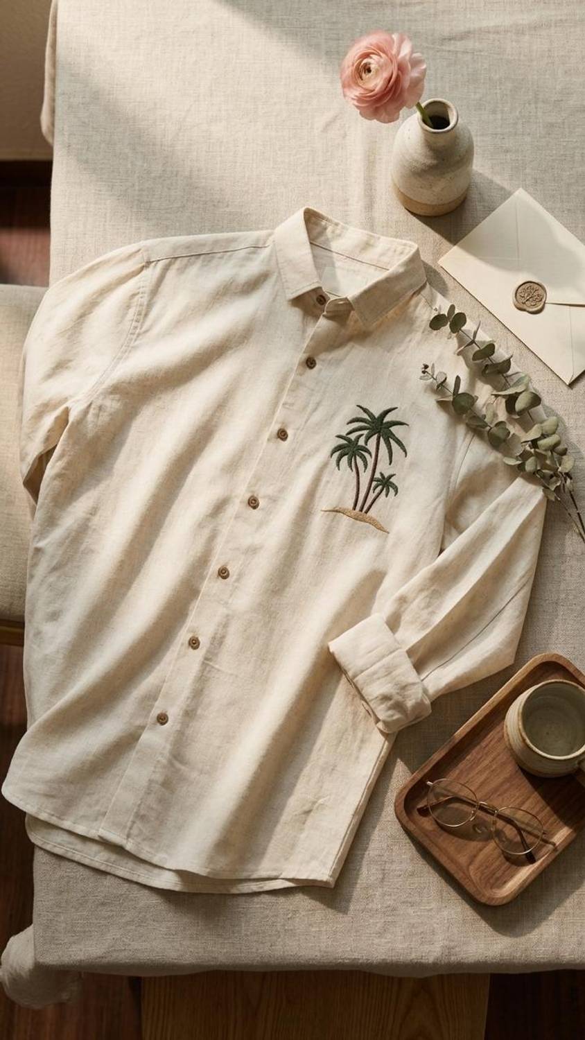 shubham creeation Men Embroidered Beige Shirt - Image 1