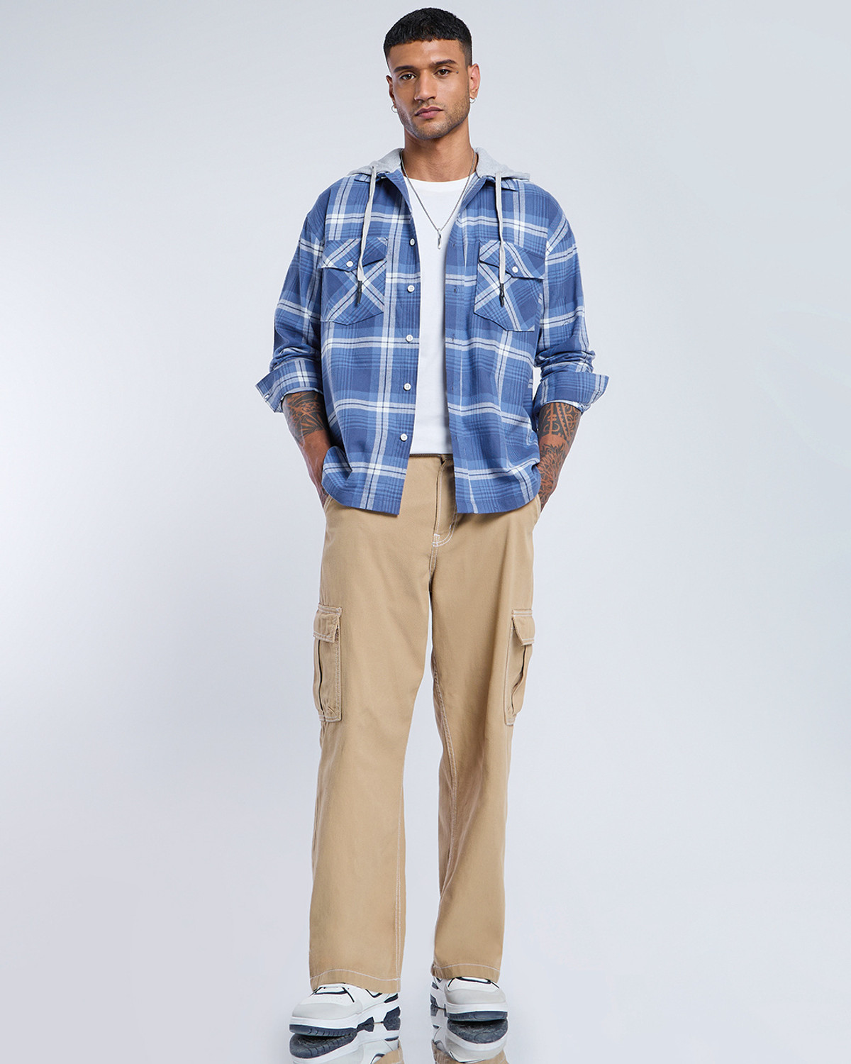 Image of BEWAKOOF Men Checkered Casual Blue Shirt