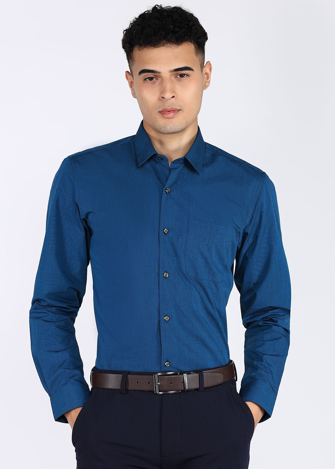 Image of PETER ENGLAND Men Checkered Formal Dark Blue Shirt